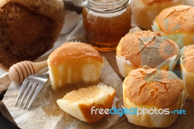 Honey Soft Cheese Cake Sweet Pastries Dessert Yummy Bakery Rustic Still Life Closeup Delicious Rustic Background Stock Photo