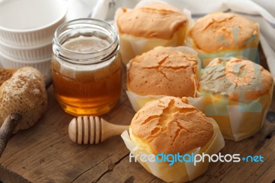 Honey Soft Cheese Cake Sweet Pastries Dessert Yummy Bakery Rustic Still Life Closeup Delicious Rustic Background Stock Photo