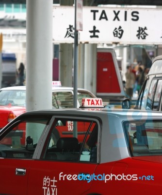 Hong Kong Busy Taxi Queue Stock Photo