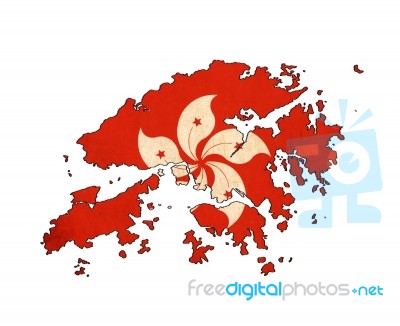 Hong Kong Map On Hong Kong Flag Drawing ,grunge And Retro Flag S… Stock Image