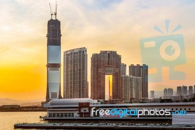 Hong Kong, Newly Build Skyscrapers On West Kowloon Stock Photo