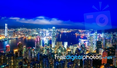 Hong Kong Victoria Harbor Night View Stock Photo