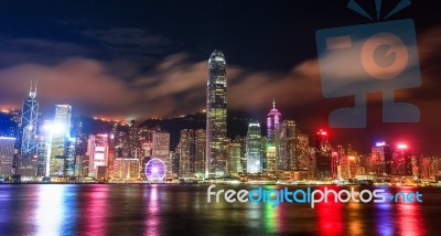 Hong Kong Victoria Harbor Night View Stock Photo