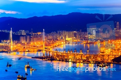 Hong Kong Victoria Harbor Night View Stock Photo