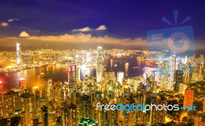 Hong Kong Victoria Harbor Night View Stock Photo