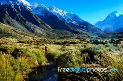 Hooker Valley Track,mount Cook, New Zealand Stock Photo