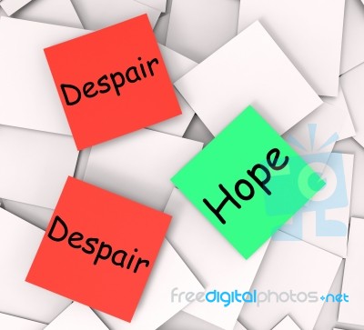 Hope Despair Post-it Notes Show Hoping Or Depression Stock Image