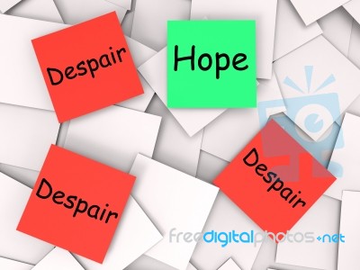 Hope Despair Post-it Notes Show Wishing Or Desperate Stock Image