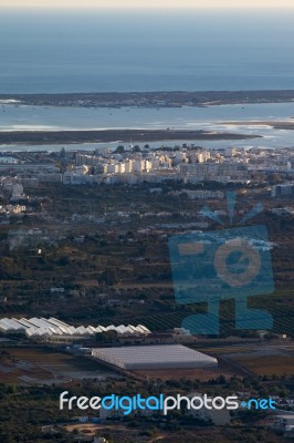 Horizon View Of Olhao Coastline Stock Photo