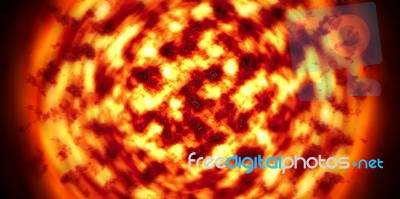 Horizontal Orange Glowing Sun Abstraction On Black Vignette Back… Stock Photo