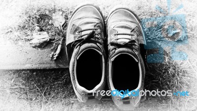 Horizontal Sepia Trainers Vignette Vintage Backdrop Stock Photo