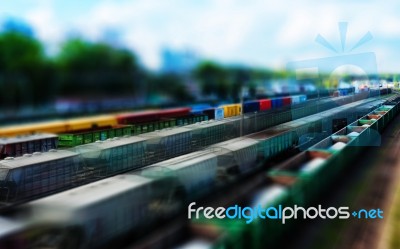 Horizontal Toy Train Vivid Perspective Motion Abstraction Stock Photo