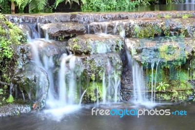 Horizontal Water Fall In Public Park Stock Photo