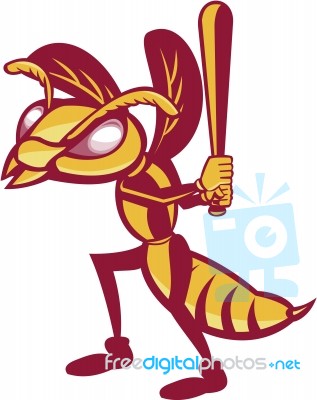 Hornet Baseball Player Batting Isolated Retro Stock Image