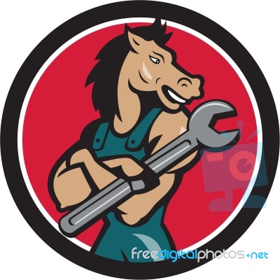 Horse Mechanic Spanner Circle Cartoon Stock Image