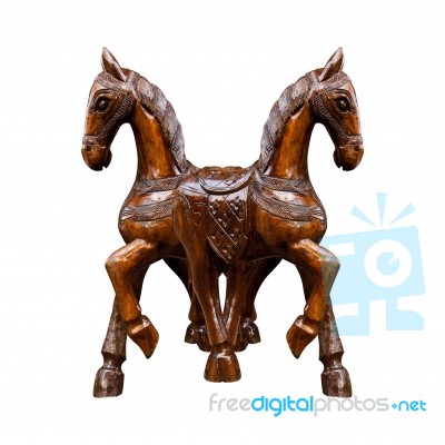 Horse Wood Carved On White Background Stock Photo