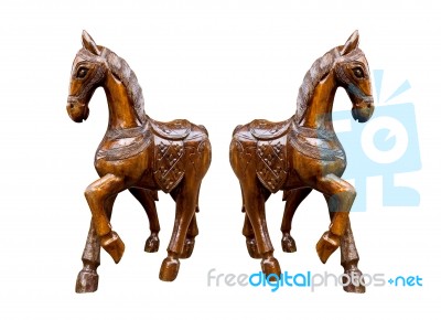 Horse Wood Carved On White Background Stock Photo