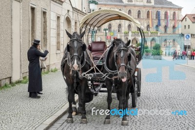 Horses And Carriage In Weimar Stock Photo