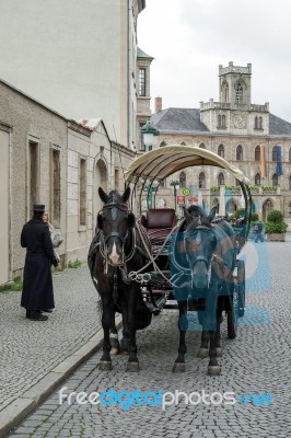 Horses And Carriage In Weimar Stock Photo