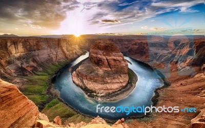 Horseshoe Bend And Colorado River, Grand Canyon Stock Photo