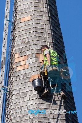 Horsted Keynes, Sussex/uk - October 8 : Steeplejack Working On T… Stock Photo