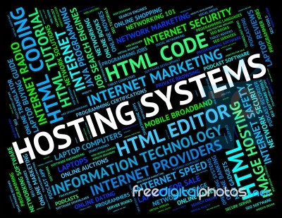 Hosting Systems Indicating Webhosting Text And Computing Stock Image