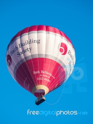 Hot Air Balloon Flying Over Bath Stock Photo