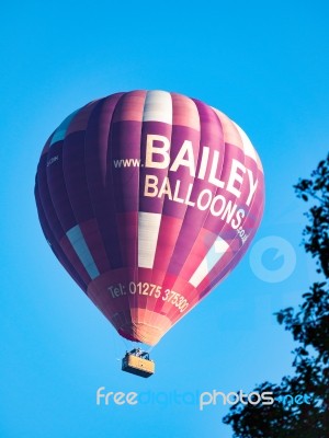 Hot Air Balloon Flying Over Bath Stock Photo