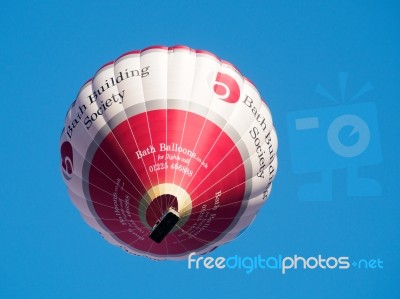 Hot Air Balloon Flying Over Bath Stock Photo