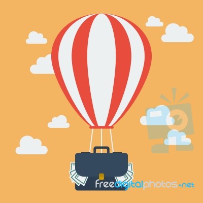 Hot Air Balloon With Suitcase Full Of Money Stock Image