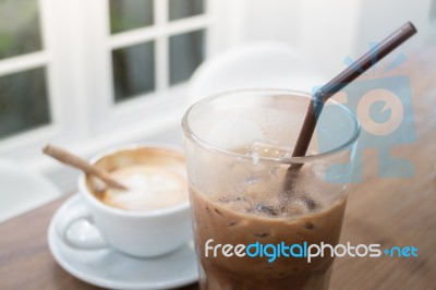 Hot And Cold Coffee Drink Stock Photo