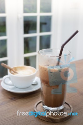 Hot And Cold Coffee Drink Stock Photo