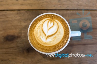 Hot Art Latte Coffee On The Table Stock Photo