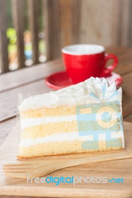 Hot Coffee Cup And Young Coconut Cake Stock Photo