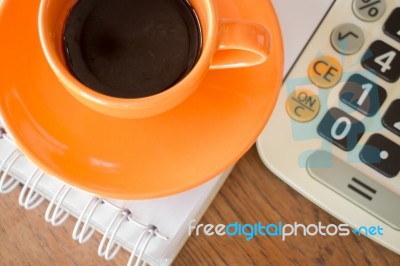 Hot Coffee Cup On Wooden Table Stock Photo