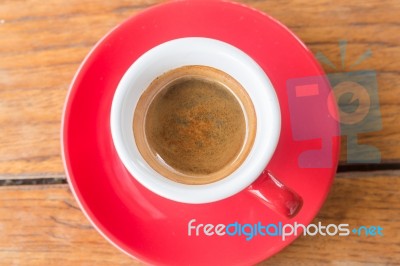 Hot Coffee Cup On Wooden Table Stock Photo