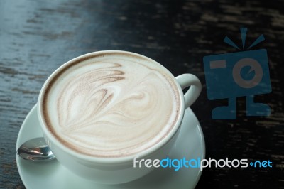 Hot Coffee In White Cup Stock Photo