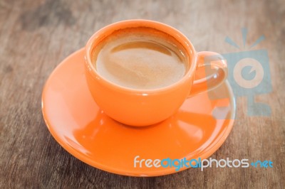 Hot Coffee On Wooden Table With Clipping Path Stock Photo