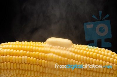 Hot Corn With Melting Butter Stock Photo