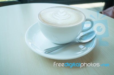 Hot Cup Of Coffee Latte Stock Photo