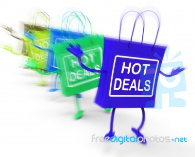 Hot Deals Bags Represent Discounts And Bargains Stock Image