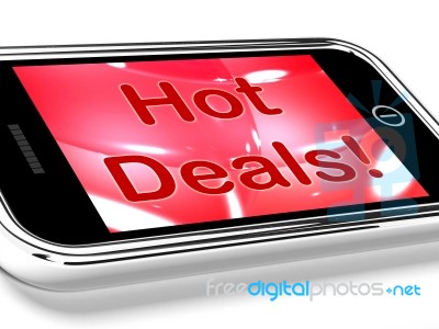 Hot Deals Word On Mobile Screen Stock Image