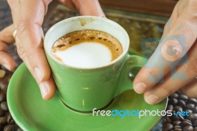 Hot Shot Of Espresso Macchiato Stock Photo