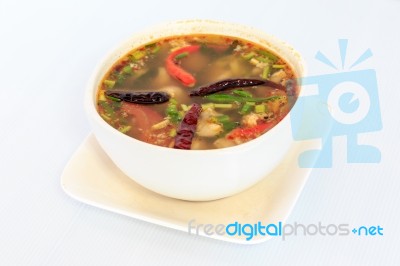 Hot Spicy And Sour Thai Cuisine Soup Stock Photo