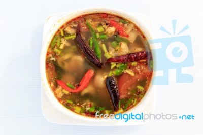 Hot Spicy And Sour Thai Cuisine Soup Stock Photo