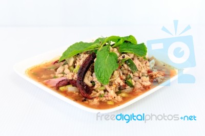 Hot Spicy Thai Cuisine Minced Pork Salad Stock Photo