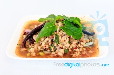 Hot Spicy Thai Cuisine Minced Pork Salad Stock Photo