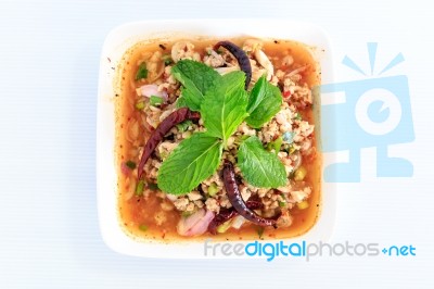 Hot Spicy Thai Cuisine Minced Pork Salad Stock Photo