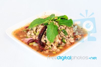 Hot Spicy Thai Cuisine Minced Pork Salad Stock Photo