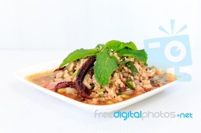 Hot Spicy Thai Cuisine Minced Pork Salad Stock Photo